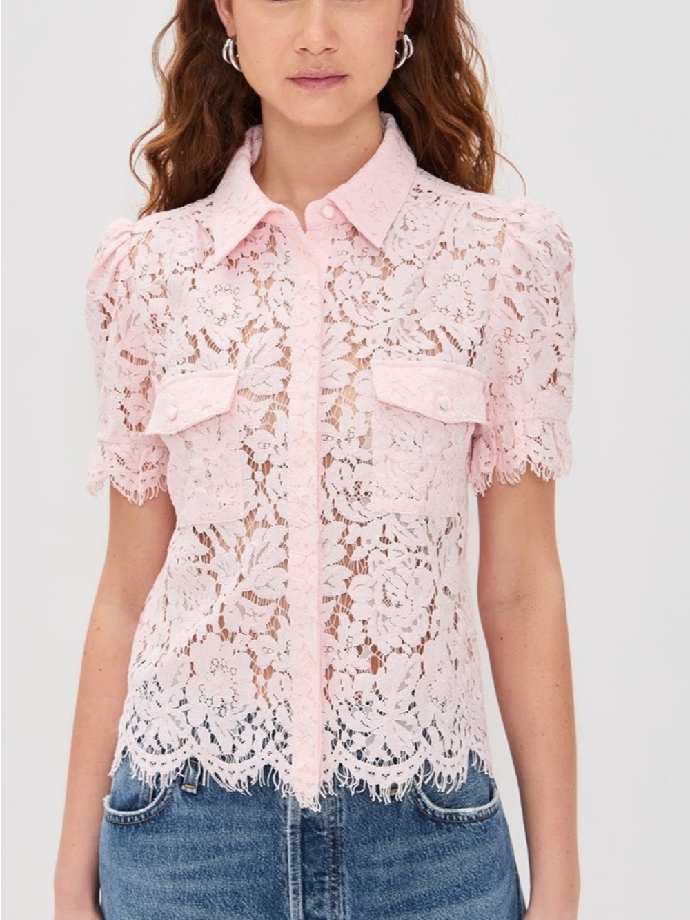 Generation Love Mina Lace Button Front Top Petal Pink Small